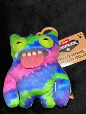 Fuggler Multicolor Tie-Dye Plush Keyring - Green Blue Pink NWT